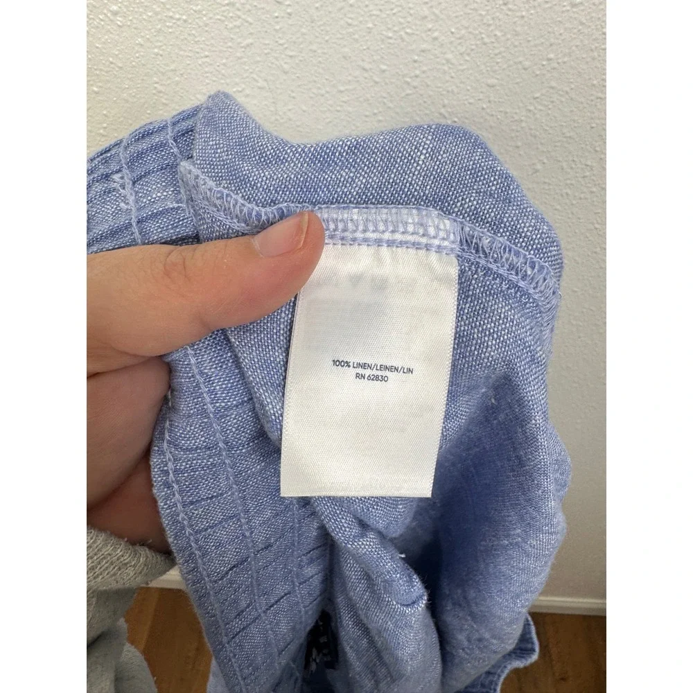 Lands End Womens XL 18 Blue 100% Linen High Rise Drawstring Elastic Waist Shorts
